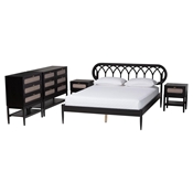 Baxton Studio Florica Art Deco Black Wood Queen 5-Piece Bedroom Set